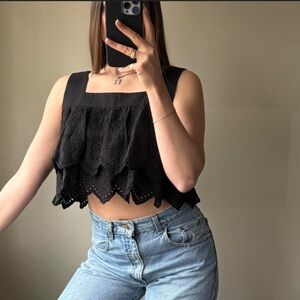 Zara Black Ruffled Crop Blouse